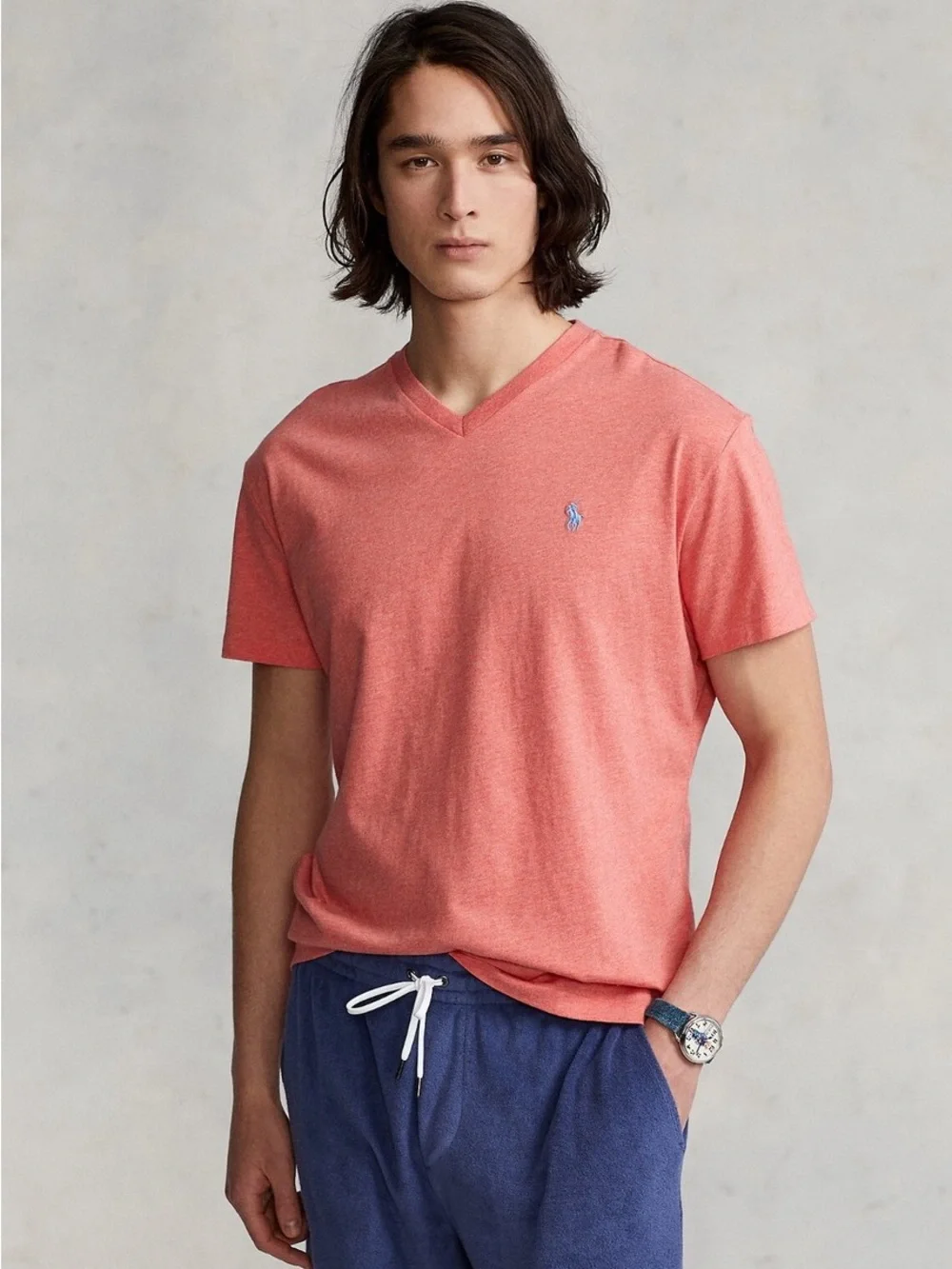 Polo Ralph Lauren XXL Classic Fit Jersey V-Neck T-Shirt Peach Pink Heather